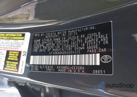 2025 Toyota Camry Se from USA, damaged, VIN 4T1DBADK8SU004222